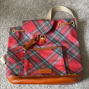 Dooney & Bourke Red and Brown Plaid Backpack with Heritage Design